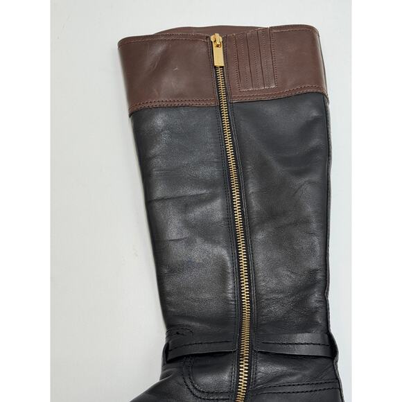 Michael Kors · 7M · Tall Riding Boots · Genuine Leather · Black/Brown · Gold MK - Picture 11 of 13
